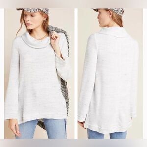 Anthropologie x Maeve Womens Risa Hacci Tunic Heather Gray White Cowl Neck Med
